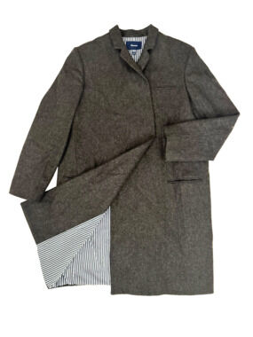 Faconnable Gray Wool Coat Women's 14 Lined Knee-Length Pockets Overcoat Portugal